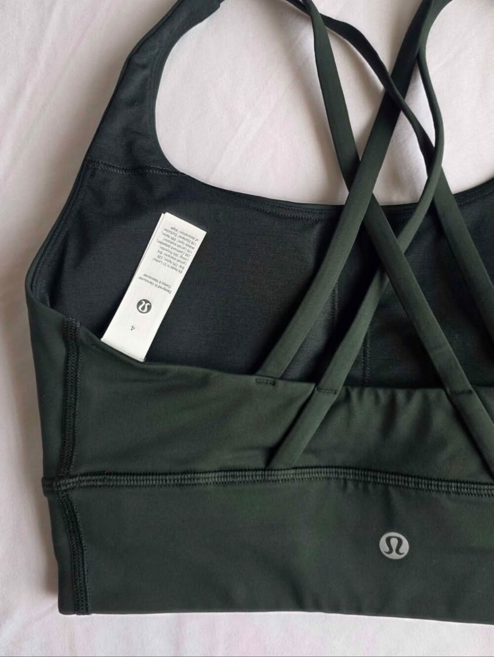 lululemon Energy Bra Longline Dark Green Strappy Cross-Back Sports Bra Size 4